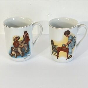 Vintage Norman Rockwell Collector Mugs Set of 2 Porcelain Fine Art, Japan